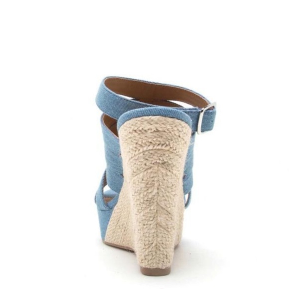 💋 last 10 LIGHT BLUE DENIM STRAPPY WEDGE SANDAL - Picture 3 of 8